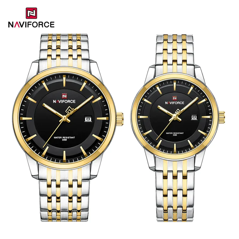 Naviforce Black & Gold Couple Watch